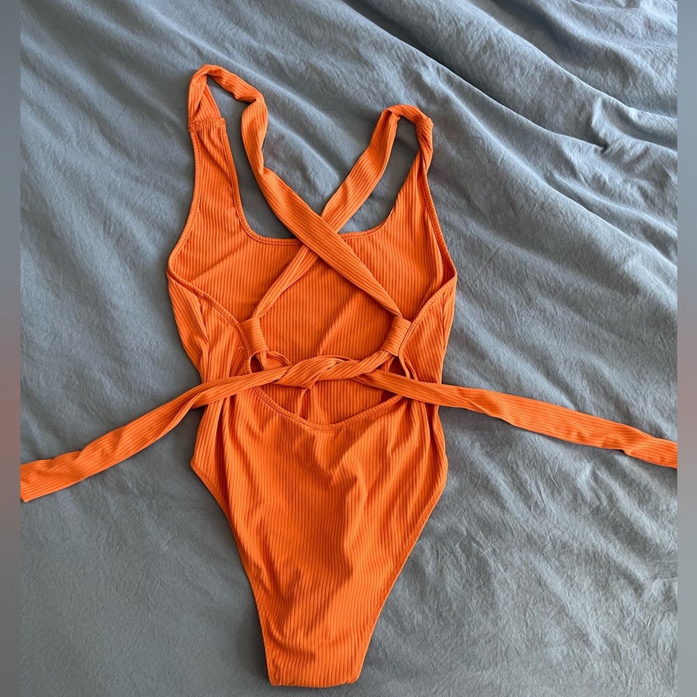 Orange Open back body suit